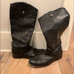 Frye Melissa Button Black Leather Heeled Boot
